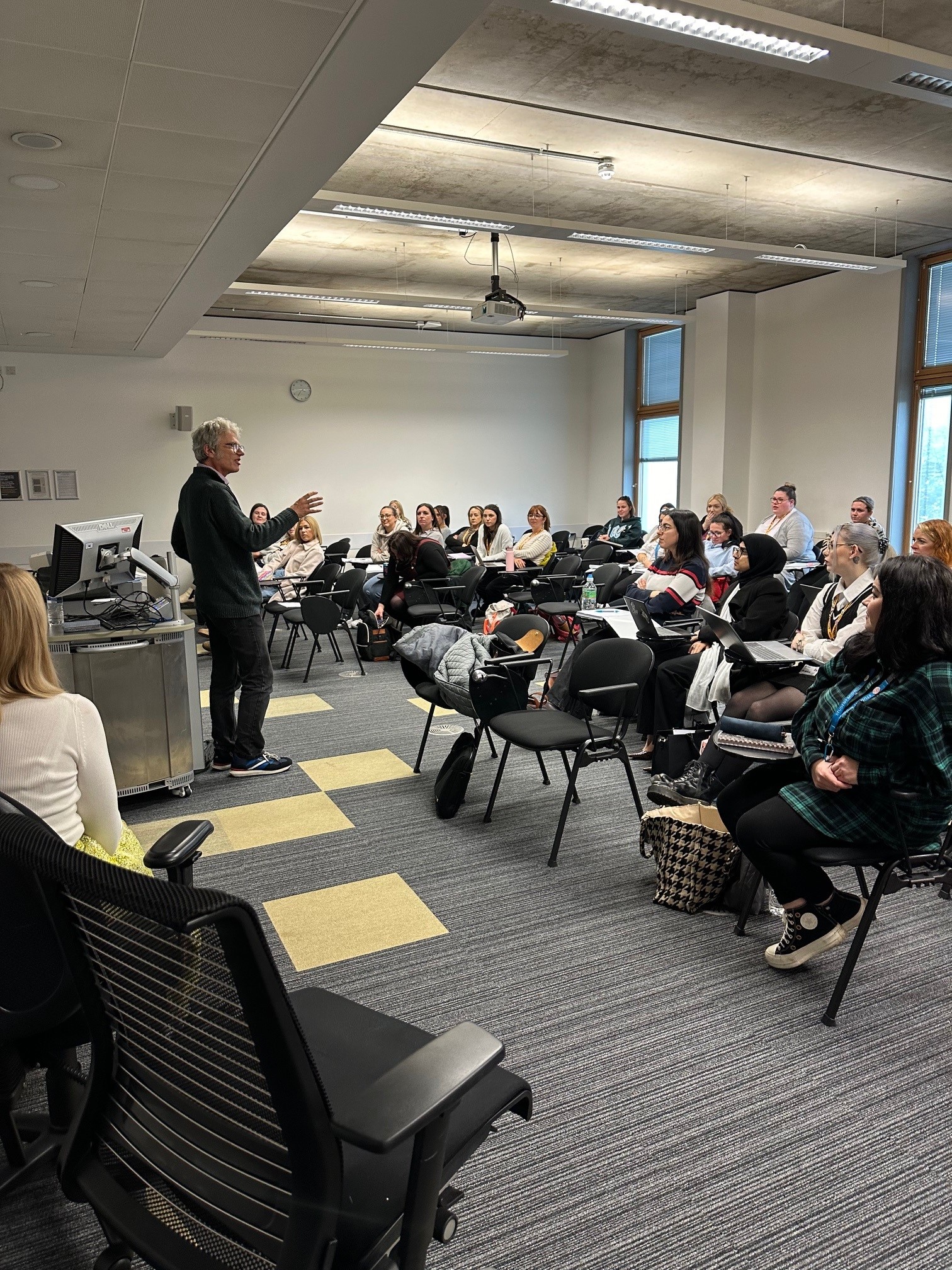 Colin Martin presenting 'Research' to midwifery second year students in October 2023